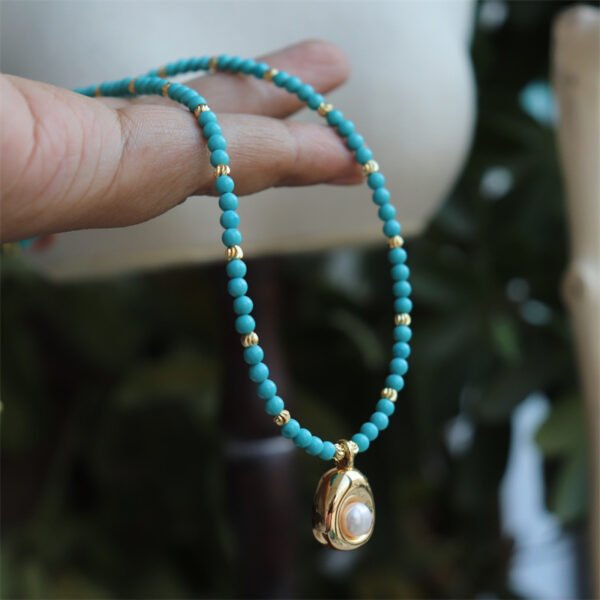 Natural Turquoise Pearl Teardrop Pendant Necklace