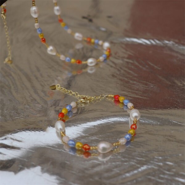 Multicolor Crystal Natural Pearl Necklace Bracelet Set