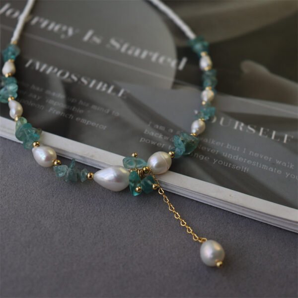 Fluorite Crystal Baroque Pearl Pendant Necklace