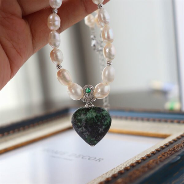Baroque Freshwater Pearl Heart Natural Stone Pendant Necklace