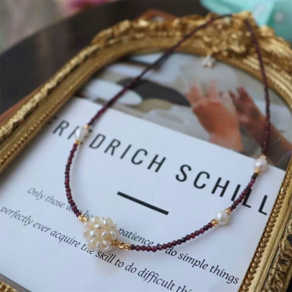Natural Garnet Pearl Woven Ball Pendant Necklace