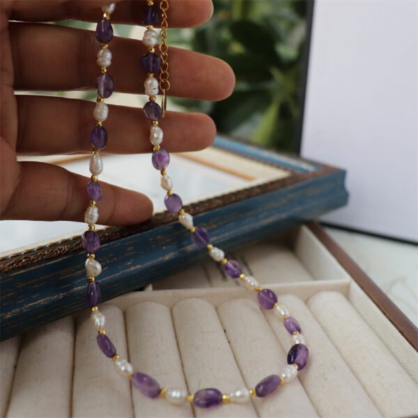 Natural Amethyst Freshwater Pearl Necklace Bracelet Jewelry Set