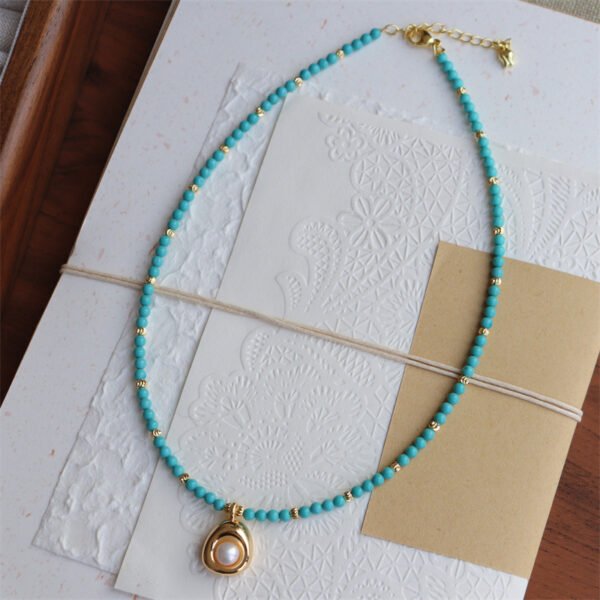 Natural Turquoise Pearl Teardrop Pendant Necklace
