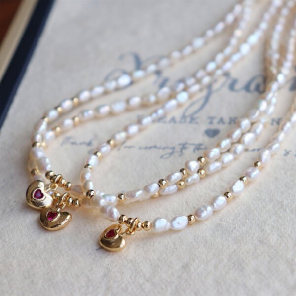 Ruby Heart Pendant Freshwater Pearl Necklace