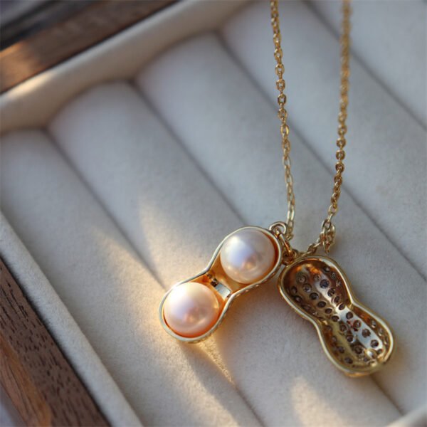 Cubic Zirconia Set Peanut Shaped Pearl Pendant Necklace