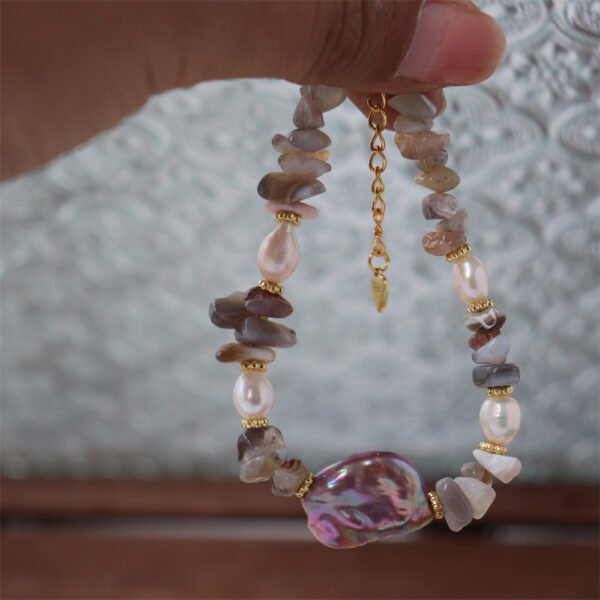 详情图片_12 Baroque Freshwater Pearl Natural Agate Bracelet