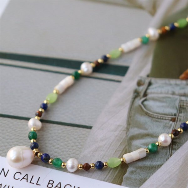 Natural Stone Freshwater Pearl Pendant Clavicle Necklace