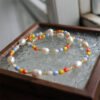 Multicolor Crystal Natural Pearl Necklace Bracelet Set