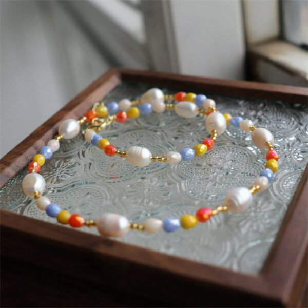 Multicolor Crystal Natural Pearl Necklace Bracelet Set