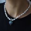 Baroque Freshwater Pearl Heart Natural Stone Pendant Necklace