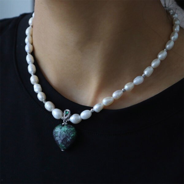 Baroque Freshwater Pearl Heart Natural Stone Pendant Necklace