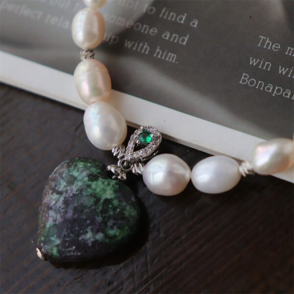 Baroque Freshwater Pearl Heart Natural Stone Pendant Necklace