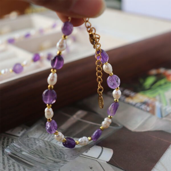 Natural Amethyst Freshwater Pearl Necklace Bracelet Jewelry Set