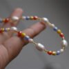 Multicolor Crystal Natural Pearl Necklace Bracelet Set