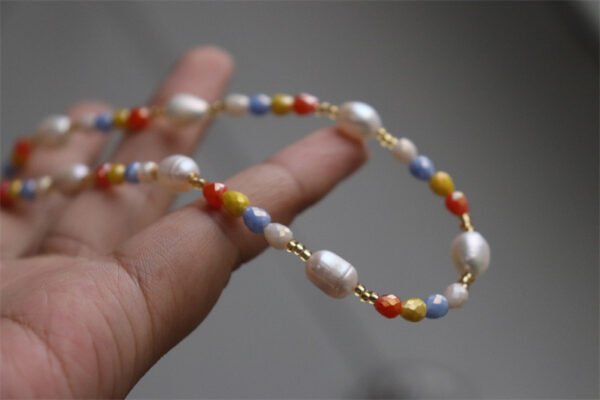 Multicolor Crystal Natural Pearl Necklace Bracelet Set