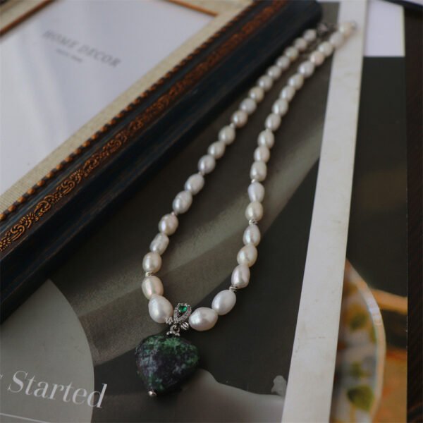 Baroque Freshwater Pearl Heart Natural Stone Pendant Necklace