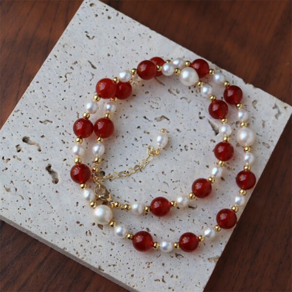 Natural Red Agate Freshwater Pearl Necklace Bracelet Set