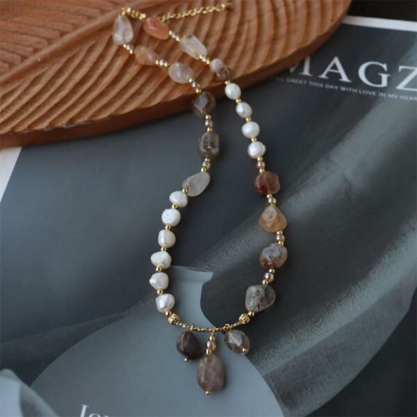 Natural Gemstone Pendant Freshwater Pearl Necklace