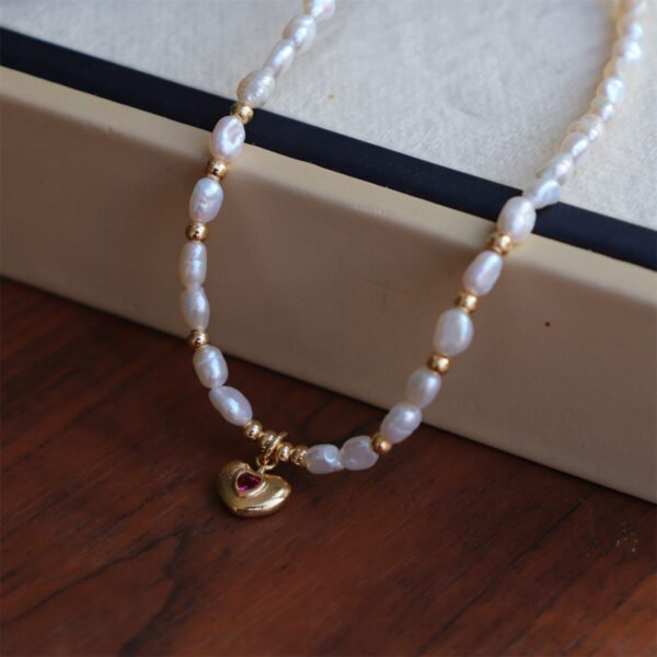 Ruby Heart Pendant Freshwater Pearl Necklace