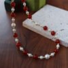 Natural Red Agate Freshwater Pearl Necklace Bracelet Set