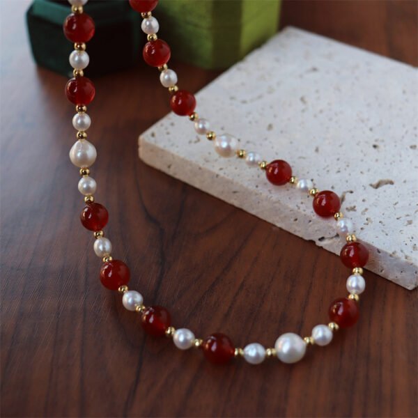 Natural Red Agate Freshwater Pearl Necklace Bracelet Set