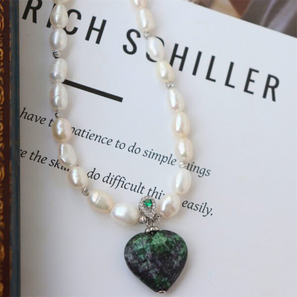 Baroque Freshwater Pearl Heart Natural Stone Pendant Necklace