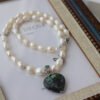 Baroque Freshwater Pearl Heart Natural Stone Pendant Necklace