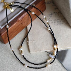Natural Freshwater Pearl Black Crystal Choker Necklace