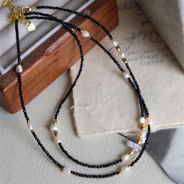 Natural Freshwater Pearl Black Crystal Choker Necklace