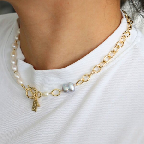 Natural Baroque Pearl with Gold-Plated Chain Necklace