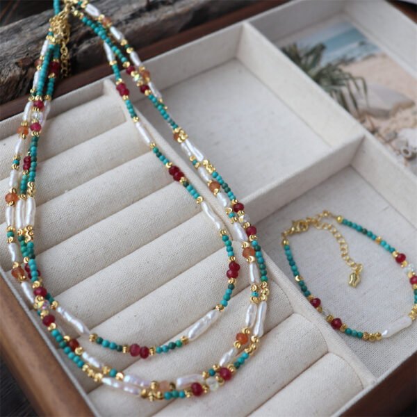 Turquoise Baroque Pearl Collar Necklace Bracelet Set